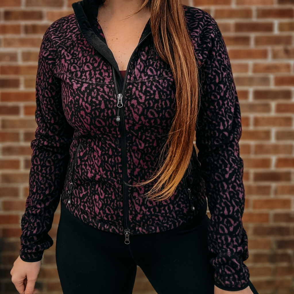 Harley Davidson Purple Cheetah Fleece Zip Up Jacket Size Medium